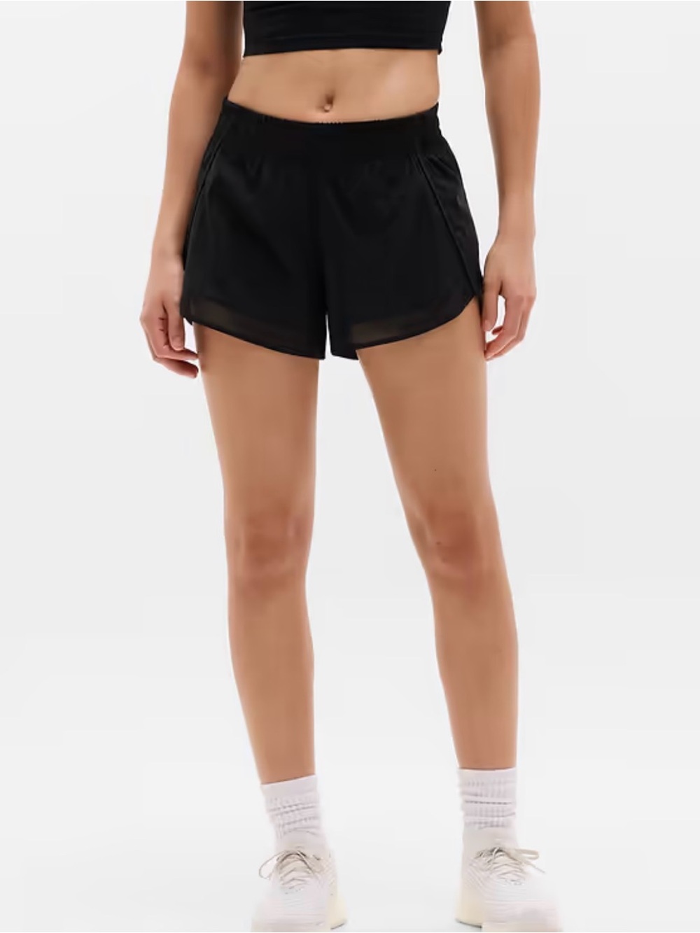 Athleta Mesh Racer Run Mid Rise 4" Short Black L